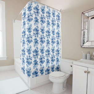 Elegante Vintage China Blaue Rosen Duschvorhang