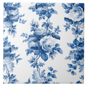 Elegante Vintage China blaue Rosen Fliese