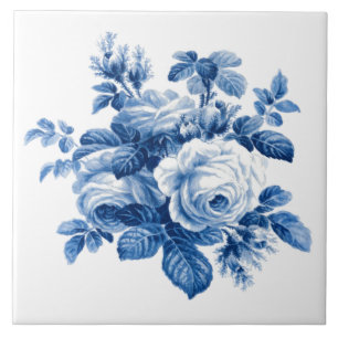 Elegante Vintage China blaue Rosen Fliese