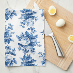 Elegante Vintage-China blaue Rosen Geschirrtuch
