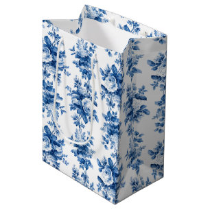 Elegante Vintage China blaue Rosen Mittlere Geschenktüte