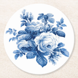 Elegante Vintage-China blaue Rosen Runder Pappuntersetzer
