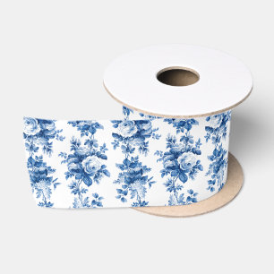 Elegante Vintage China Blaue Rosen Satinband