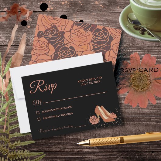 Elegante Vintage Copper Rose Quinceañera RSVP Card