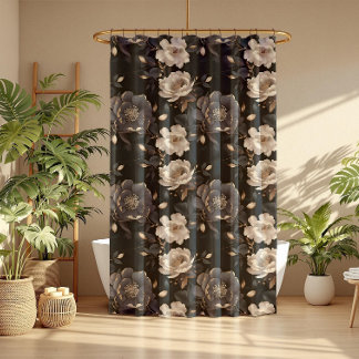 Elegante, Vintage Creme und Schwarze Peonie Duschvorhang