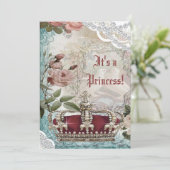 Elegante Vintage Crown Princess Babydusche Einladung (Stehend Vorderseite)