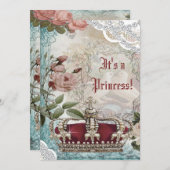 Elegante Vintage Crown Princess Babydusche Einladung (Vorne/Hinten)