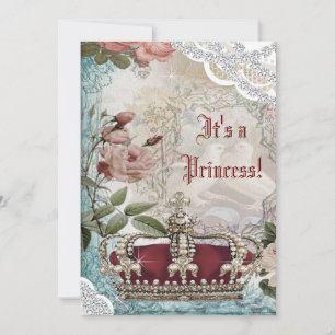 Elegante Vintage Crown Princess Babydusche Einladung