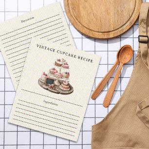 Elegante Vintage-Cupcake-Gebäck-Rezeptkarte mit St