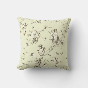 Elegante Vintage-Cupid-Engel Beige Floral Toile Kissen