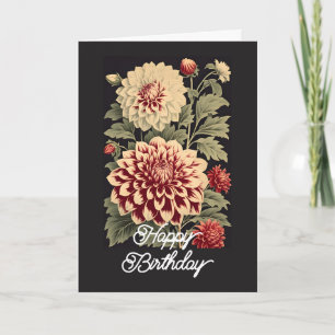 Elegante Vintage-Dahlie Frohe Geburtstag Karte