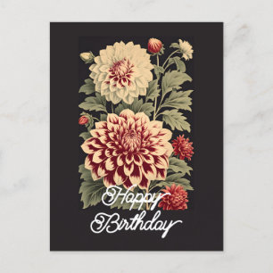 Elegante Vintage-Dahlie Frohe Geburtstag Postkarte