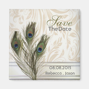 elegante Vintage-Damask-Pfau-Heiratseinladung Magnet