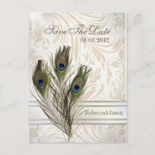 elegante Vintage-Damask-Pfau Save-the-Date-Karte Ankündigungspostkarte
