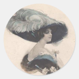 Elegante Vintage-Dame mit Hut Runder Aufkleber