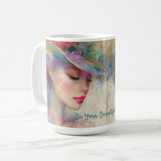 Elegante Vintage-Dame mit Modehut Kaffeetasse (Vorderseite Links)