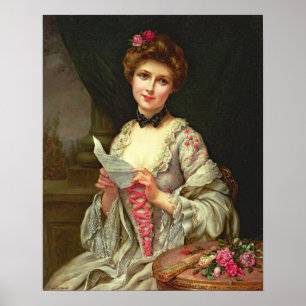 Elegante Vintage-Dame mit Rosen Poster