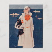 Elegante Vintage Dame mit Scotty Hund Postkarte (Vorderseite)