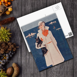 Elegante Vintage-Dame mit Scotty-Hund-Postkarte Postkarte