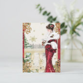 Elegante Vintage Dame mit Weihnachtsgeschenk Postkarte (Stehend Vorderseite)