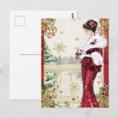 Elegante Vintage Dame mit Weihnachtsgeschenk Postkarte (Vorne/Hinten)
