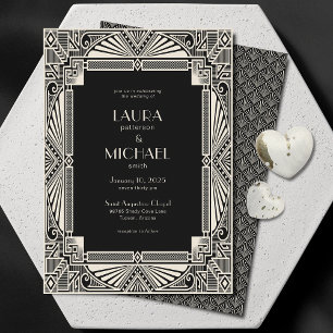 Elegante Vintage-Deco-Einladung in Schwarz und Elf Einladung