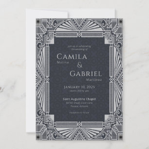 Elegante Vintage-Deco-Navy-Grau-Einladung Einladung