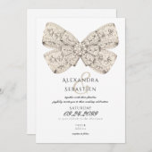 Elegante Vintage Diamonds Beige Bow Script Wedding Einladung (Vorne/Hinten)