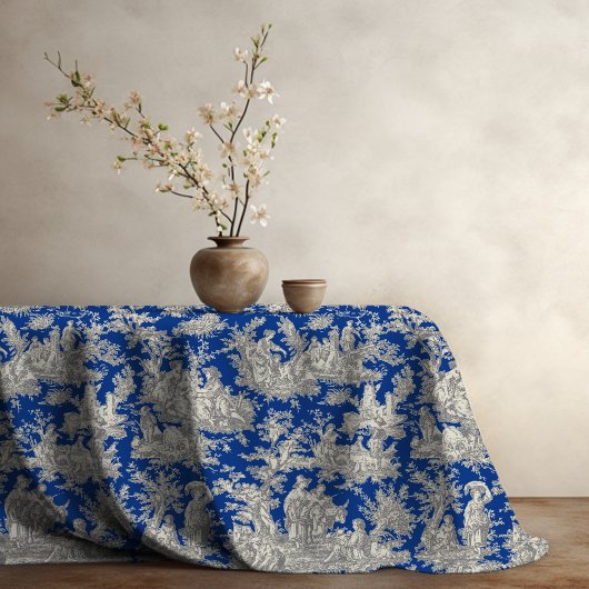 Elegante Vintage dunkelblaue Jouy-Toile Tischdecke