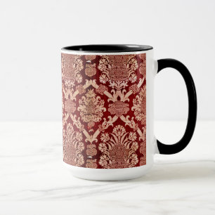 Elegante Vintage Dunkelrot-Beige Damaskaive Tasse