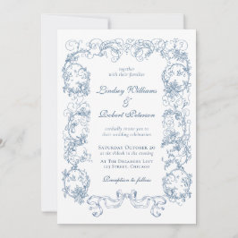 Elegante Vintage Dusty Blue Verziert Wedding Einladung