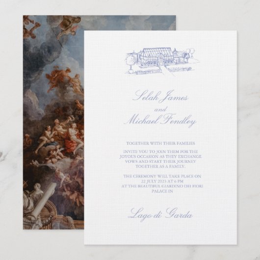 Elegante Vintage Dusty Blue Wedding Einladung (Vorne/Hinten)