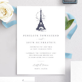Elegante Vintage Eiffelturm-Hochzeit Einladung