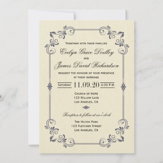 Elegante Vintage Einladung zur Hochzeit (Vorderseite)