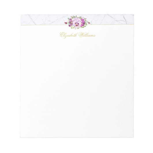 Elegante Vintage Eleganz Marmor Lila Stiefmütterch Notizblock (Vorderseite)