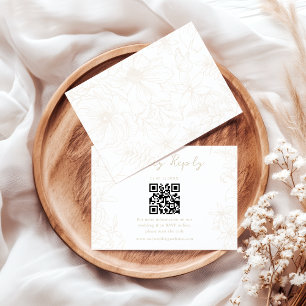 Elegante Vintage Elfenbein Blumenhochzeit QR-Code RSVP Karte
