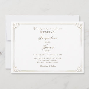 Elegante Vintage Elfenbein Gold Rahmen Hochzeit  Einladung