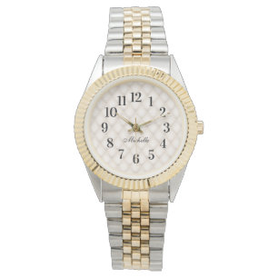 Elegante Vintage Elfenbein-Perlen-Namensuhr Armbanduhr