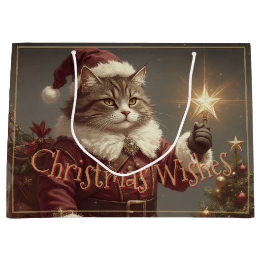 Elegante Vintage Ferienkatze Große Geschenktüte (Vorderseite)