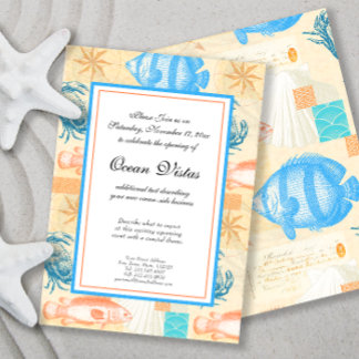 Elegante Vintage Fisch- und Schalentierfische Einladung