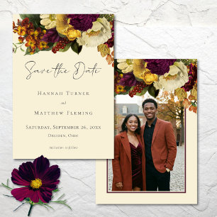 Elegante Vintage-Floral-Hochzeitsfoto Elfenbein Save The Date