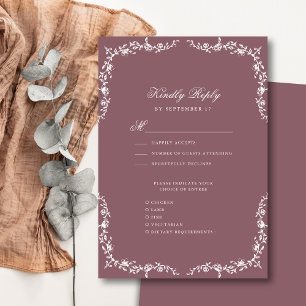 Elegante, vintage, florale Hochzeit in Mauve RSVP Karte