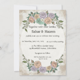 Elegante Vintage Florale Pastellrosen Hochzeit Einladung