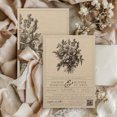 Elegante, Vintage, florale Rustikale Kraft Hochzei Einladung