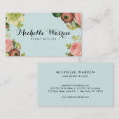 Elegante Vintage Florals auf Robins Egg Blue Visitenkarte (Vorne/Hinten)