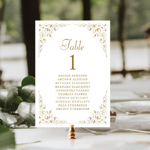 Elegante Vintage Foliage Gold White Wedding Tischnummer
