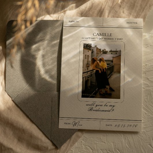 Elegante Vintage Foto Bridesmaid-Vorschlagskarte Einladung