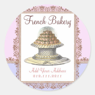 Elegante Vintage französische Bäckerei - Rosa, Lil Runder Aufkleber