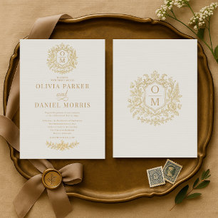 Elegante Vintage-Französische Blumen-Monogramm-Hoc Einladung