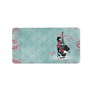 Elegante Vintage französische Poodle Girls Silhou Adressaufkleber